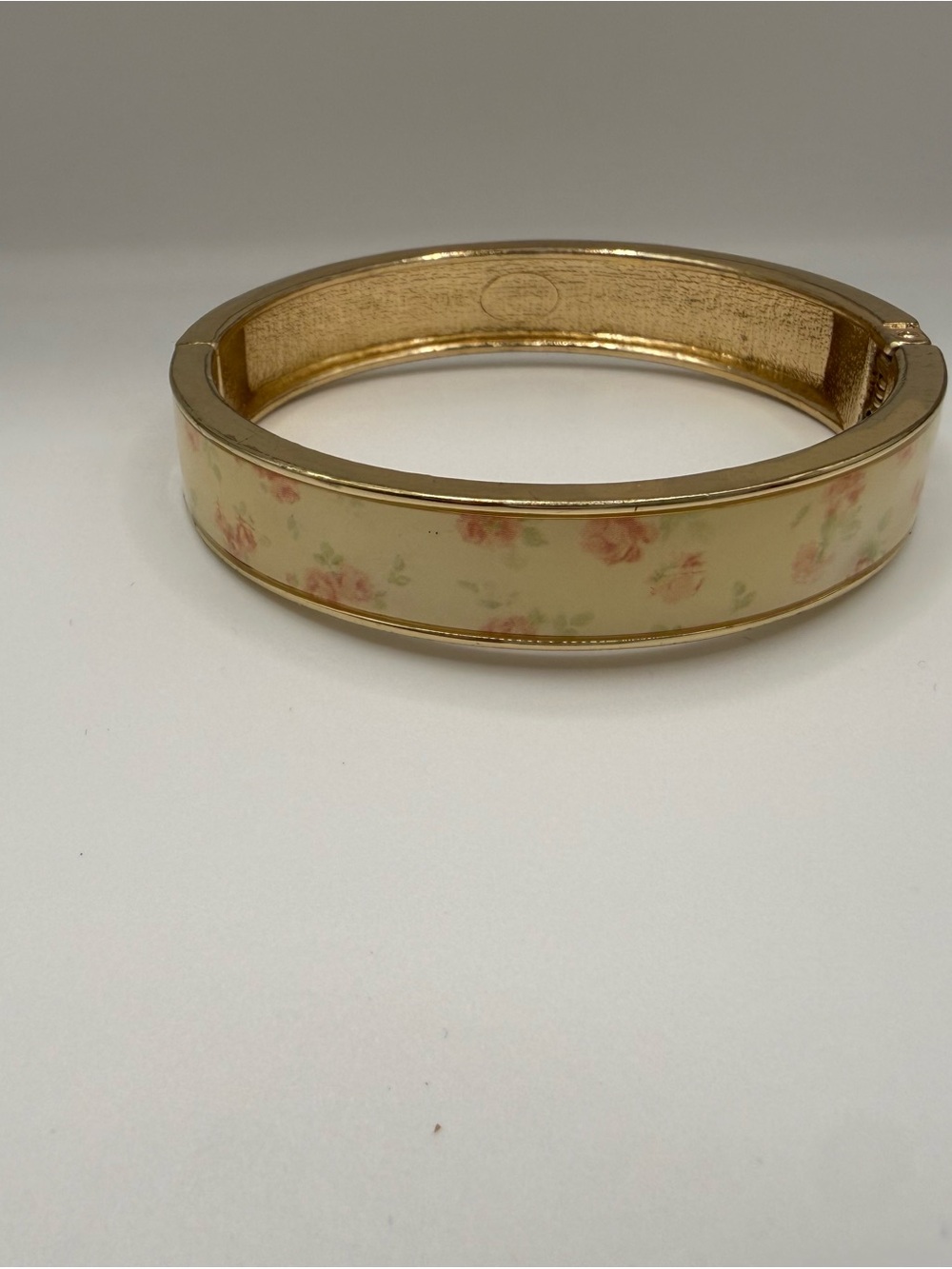Laura Ashley Vintage Floral Hinged Bangle Bracelet Gold Tone